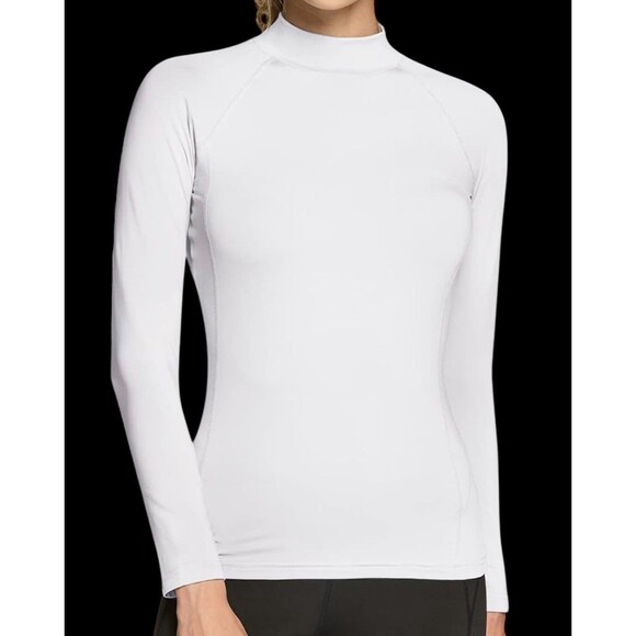 2 Pk Women’s Long Sleeve Mock Neck Compression Base Layer Top White Size Small - Picture 1 of 4